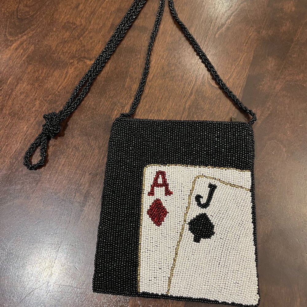 Beaded Cross Body Bag Purse Cards Las Vegas Ace of Diamonds Jack of Spades - Picture 4 of 11